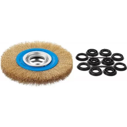 ЗУБР &quot;ПРОФЕССИОНАЛ&quot;. Щетка дисковая для точильно-шлифовального станка, витая стальная латунирован проволока 0,3мм, 150х32мм 35186-150_z01 купить в Ижевске