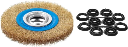 ЗУБР &quot;ПРОФЕССИОНАЛ&quot;. Щетка дисковая для точильно-шлифовального станка, витая стальная латунирован проволока 0,3мм, 150х32мм 35186-150_z01 купить в Ижевске