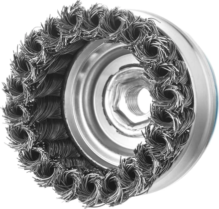 ЗУБР &quot;ПРОФЕССИОНАЛ&quot;. Щетка чашечная усиленная для УШМ, плетеные пучки стальной проволоки 0,5мм, 80ммхМ14 3527-080_z02 купить в Ижевске