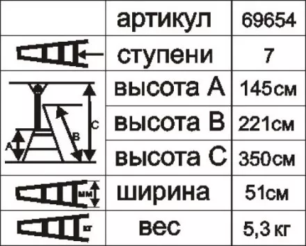 Стремянка &quot;Энкор&quot; 7 ступеней 145см 69654 купить в Ижевске