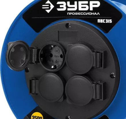 Удлинитель на катушке &quot;ПВС 315&quot;, 50 м, 3500 Вт, 4 гнезда, IP44, ПВС 3х1,5 кв мм, ЗУБР 55081-50 купить в Ижевске