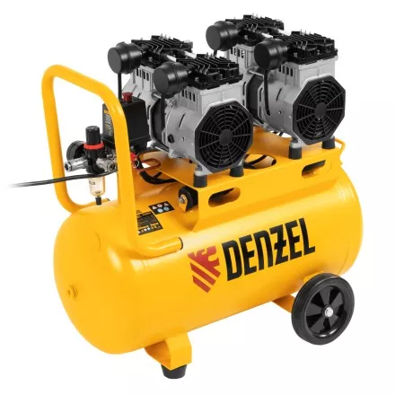 Компрессор безмасляный, малошумный Denzel DLS 2200/50, 2200 Вт, 2x1100, 50 л, 380 л/мин купить в Ижевске