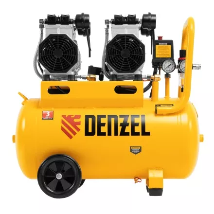 Компрессор безмасляный, малошумный Denzel DLS 2200/50, 2200 Вт, 2x1100, 50 л, 380 л/мин купить в Ижевске