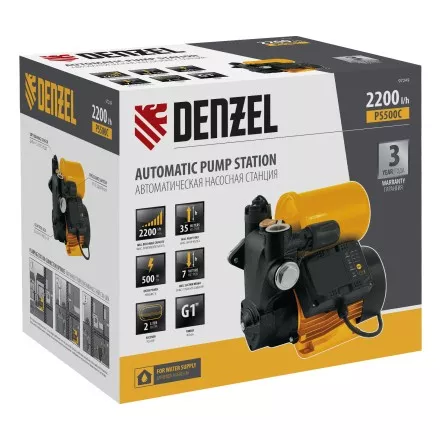 Насосная станция Denzel PS500C, 500 Вт, напор 35 м, 2200 л/ч, ресивер 2 л, блок управления 97249 купить в Ижевске