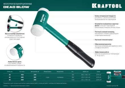 Безынерционный молоток KRAFTOOL DEAD BLOW с бойками из полиамида 2078-40 купить в Ижевске