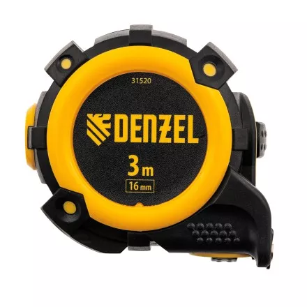 Рулетка Denzel 3м х 16мм, автоматич. фиксац., нейлон. покрытие, магнит. зацеп, двухстор. разметка, 31520 купить в Ижевске