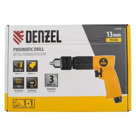 Пневматическая дрель Denzel 57478 PD500, 500 об/мин, 114 л/мин, 13 мм купить в Ижевске