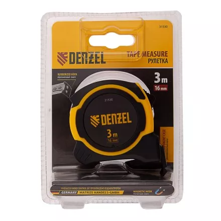 Рулетка Denzel 3м х 16мм, двухкомп. корпус, магнитный обрезиненный зацеп, 31530 купить в Ижевске