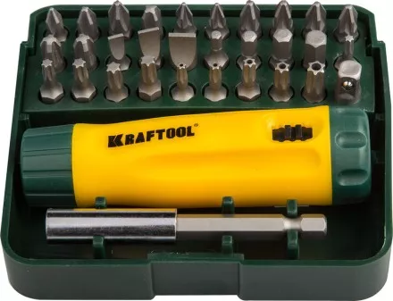 Набор KRAFTOOL Отвертка реверсивная с битами и адаптером, Cr-V, 32 предмета 26142-H32 купить в Ижевске