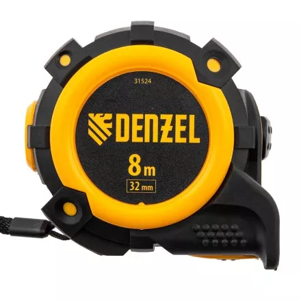 Рулетка Denzel 8м х 32мм, автоматич. фиксац., нейлон. покрытие, магнит. зацеп, двухстор. разметка, 31524 купить в Ижевске