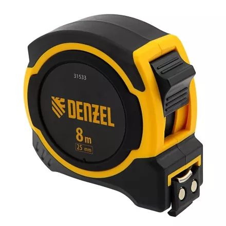 Рулетка Denzel 8м х 25мм, двухкомп. корпус, магнитный обрезиненный зацеп, 31533 купить в Ижевске