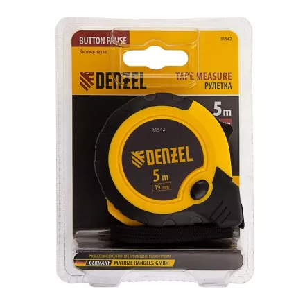 Рулетка Denzel 5м х 19мм, двухкомп. корпус, кнопка-пауза, 31542 купить в Ижевске