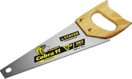 Ножовка многоцелевая компактная (пила) COBRA TOOLBOX 350 мм,11 TPI, прямой мелкий зуб, точный рез вдоль и поперек волокон разных материалов, STAYER 1515-35 купить в Ижевске