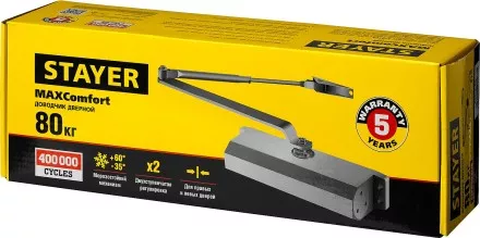 Доводчик дверной STAYER, для дверей массой до 80 кг, цвет коричневый 37917-80 купить в Ижевске