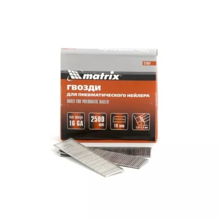 Гвозди 16GA для пневм. нейлера сечение 1,6х1,4 длина 19 мм 2500 шт MATRIX 57601 купить в Ижевске