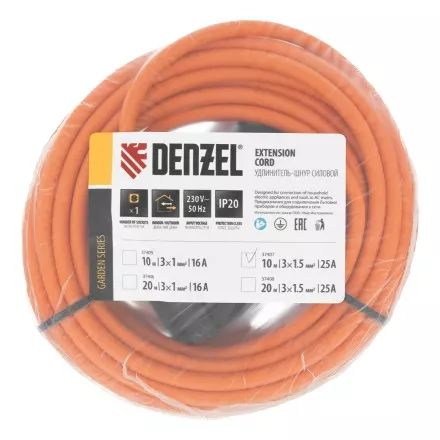 Удлинитель-шнур силовой Denzel Garden Series, ПВС, 10м, 1 розетка 3 x 1,5 мм, 3 м 37407 купить в Ижевске