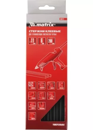 Стержни клеевые, чёрный, 11*200мм, 6 шт./упак. MATRIX 930721 купить в Ижевске