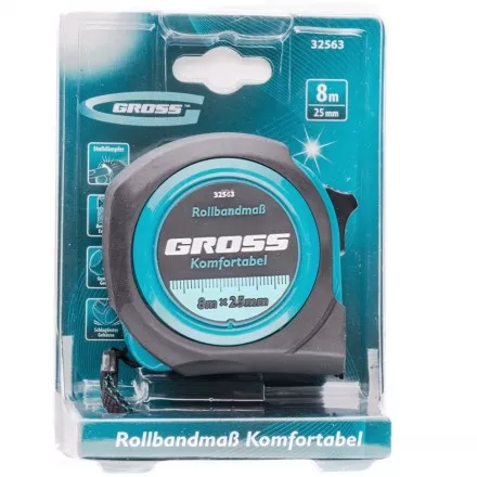 Рулетка Komfortabel 8 м х 25 мм обрезиненный корпус Gross 32563 купить в Ижевске