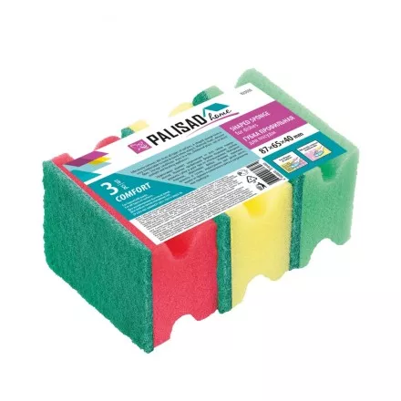 Губки для посуды профильные Comfort, 87 x 65 x 40 мм, 3 шт., Home Palisad 923555 купить в Ижевске