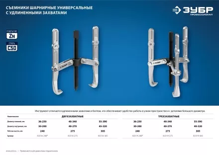 Съемники шарнирные 3-захватные с удлиненными захватами серия ПРОФЕССИОНАЛ купить в Ижевске