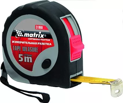 Рулетка Continuous  fixation 7,5 м х 25 мм обрезиненный корпус плавная фиксация  MATRIX 31090 купить в Ижевске