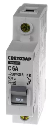 Выключатель СВЕТОЗАР автоматический, 1-полюсный, &quot;С&quot; (тип расцепления), 6 A, 230 / 400 В 49060-06-C купить в Ижевске