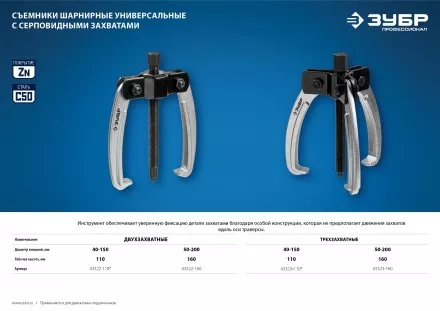 Съемники шарнирные 3-захватные с серповидными захватами серия ПРОФЕССИОНАЛ купить в Ижевске