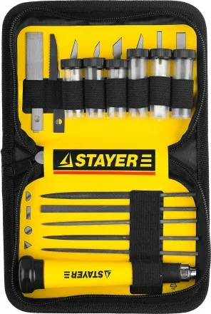 Набор STAYER Нож “MASTER” для точных работ в комплекте с лезвиями различной формы и надфилями, в чехле,38 предметов 09145-H38 купить в Ижевске