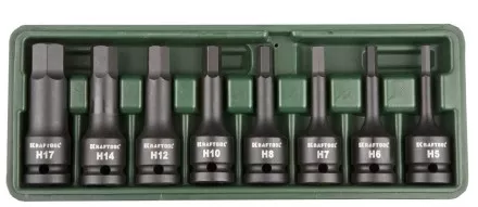 Торцовые головки KRAFTOOL &quot;INDUSTRIE QUALITAT&quot; ударные в наборе, (1/2&quot;), Cr-Mo, фосфат., HEX, H5-H17, 8 шт. 27950-H8 купить в Ижевске
