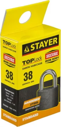 Замок STAYER &quot;STANDARD&quot; навесной, металлический корпус, закаленная дужка, 38мм 37160-38 купить в Ижевске