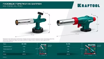 KL-700  газовая горелка с пъезоподжигом, на баллон  с цанговым соединением 55516 купить в Ижевске