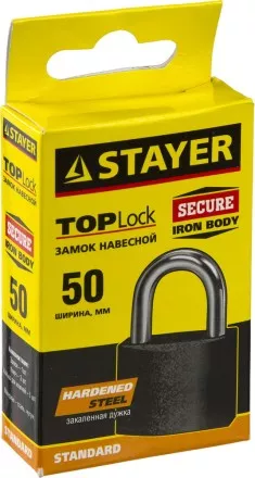 Замок STAYER &quot;STANDARD&quot; навесной, металлический корпус, закаленная дужка, 50 мм 37160-50 купить в Ижевске