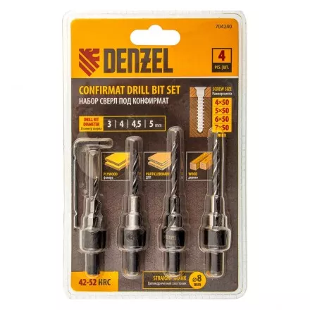Набор сверл под конфирмат Denzel 704240, 3-5 мм, набор 4 шт купить в Ижевске