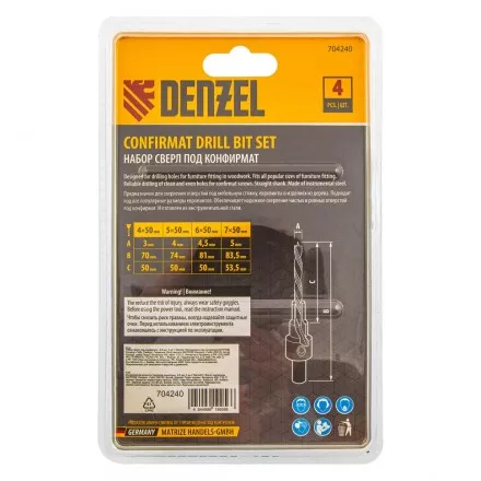 Набор сверл под конфирмат Denzel 704240, 3-5 мм, набор 4 шт купить в Ижевске