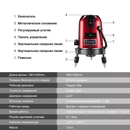 Уровень лазерный со штативом DEKO LL57 SET2, 065-0280 купить в Ижевске