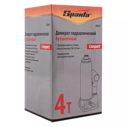 Домкрат гидравлический бутылочный, 4 т, h подъема 180–320 мм Sparta Compact 50339 купить в Ижевске