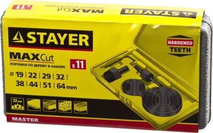 Набор STAYER &quot;MASTER&quot;: Коронки по дереву, d=11, 22, 29, 32, 35, 38, 44, 51, 64мм, 11шт 29600-H11 купить в Ижевске