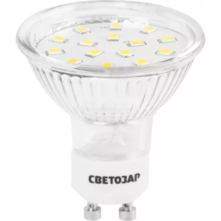Лампы СВЕТОЗАР светодиодные &quot;LED technology&quot;, цоколь GU10, теплый белый свет (3000К), 220В, 3Вт (25) 44560-25_z01 купить в Ижевске