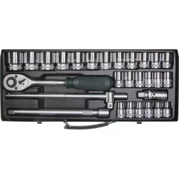 Набор торцовых головок KRAFTOOL "INDUSTRIE QUALITAT" (1/2") универсальный, Cr-V, металлический кейс, 28 предметов 27892-H28_z01