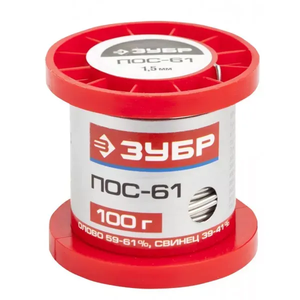 Припой ЗУБР, ПОС 61, проволока, 100г, 1,5мм 55450-100-15 купить в Ижевске
