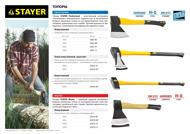 Топор STAYER "MASTER" кованый с деревянной рукояткой, 0,6кг 20610-06 купить в Ижевске
