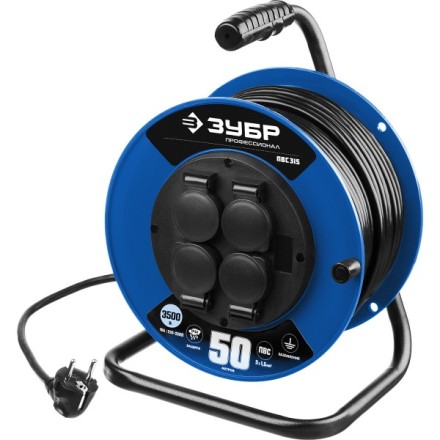 Удлинитель на катушке &quot;ПВС 315&quot;, 50 м, 3500 Вт, 4 гнезда, IP44, ПВС 3х1,5 кв мм, ЗУБР 55081-50 купить в Ижевске