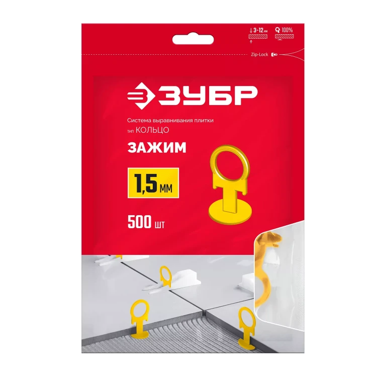 ЗУБР КОЛЬЦО, 1,5 мм, зажим, 500 шт, система выравнивания плитки (33860-500) купить в Ижевске