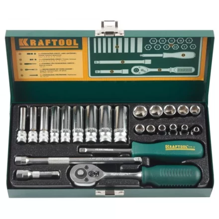 Набор торцовых головок KRAFTOOL &quot;INDUSTRIE QUALITAT&quot; (1/4&quot;) универсальный, Cr-V, металлический кейс, 24 предмета 27890-H24_z01 купить в Ижевске