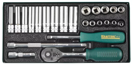 Набор торцовых головок KRAFTOOL &quot;INDUSTRIE QUALITAT&quot; (1/4&quot;) универсальный, Cr-V, металлический кейс, 24 предмета 27890-H24_z01 купить в Ижевске