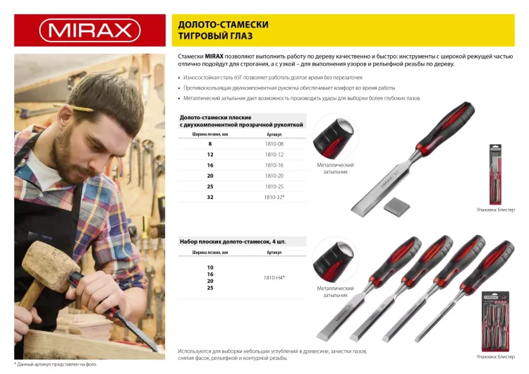 Стамеска MIRAX с двухкомпонентной прозрачной рукояткой, 32мм 1810-32 купить в Ижевске