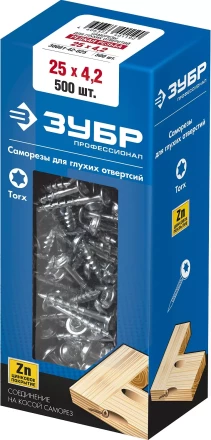 ЗУБР 25 х 4.2 мм, редкая резьба, ТХ20, цинк, 500 шт, саморез для глухих отверстий, Профессионал (30081-42-025) купить в Ижевске