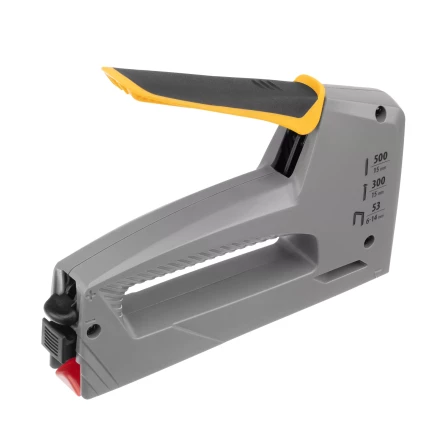 Степлер мебельный Denzel 40213, пластиковый корпус, тип 53, 6-14 мм, тип 300, 15 мм, тип 500, 15 мм купить в Ижевске