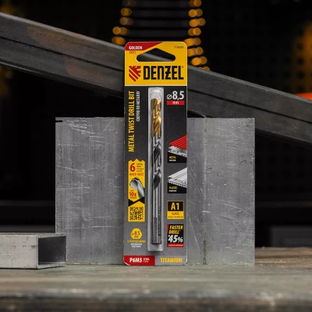 Сверло спиральное по металлу Denzel, 8,5 x 117мм, Р6М5, Golden Tip, многогранная заточка, 718283 купить в Ижевске