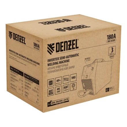 Аппарат инвертор. полуавтомат. cварки Denzel IMIG-185SDR 94363, 180 А, ПВ 60%, катушка 5 кг купить в Ижевске